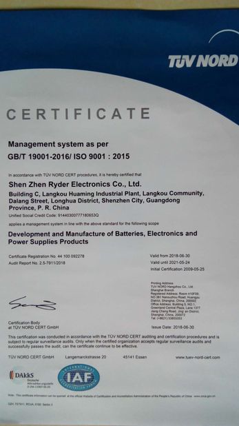 China Shenzhen Ryder Electronics Co., Ltd. Certificações